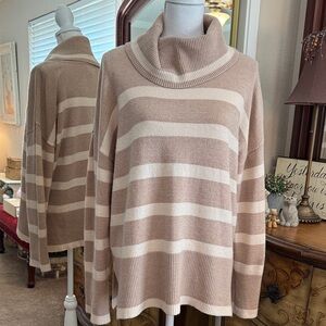 Luxe Cream and Tan Striped Cowl Neck Sweater
